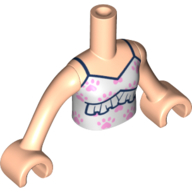 Visuel indicatif Rebrickable de Torse de mini-poupée Fille avec haut blanc, pattes de lavande, bleu foncé bordure motif imprimé, bras et mains nougat clair (Minidoll Torso Girl with White Top, Lavender Paws, Dark Blue Trim Print, Light Nougat Arms and Hands)
