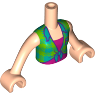 Visuel indicatif Rebrickable de Mini-poupée torse fille avec t-chemise à carreaux turquoise vert citron / foncé, motif imprimé haut magenta, bras et mains nougat clair (Minidoll Torso Girl with Lime/Dark Turquoise Plaid Shirt, Magenta Top Print, Light Nougat Arms and Hands)