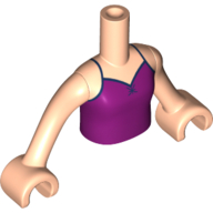 Visuel indicatif Rebrickable de Torse de mini-poupée Fille avec dessus magenta, motif imprimé bleu foncé, bras et mains nougat clair (Minidoll Torso Girl with Magenta Top, Dark Blue Trim Print, Light Nougat Arms and Hands)
