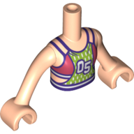 Visuel indicatif Rebrickable de Fille de torse de mini-poupée avec le dessus de corail/vert citron avec le modèle imprimé 05, bras nougat clair et mains nougat clair (Minidoll Torso Girl with Coral/Lime Top with 05 Print, Light Nougat Arms and Light Nougat Hands)