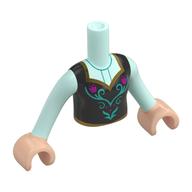 Visuel indicatif Rebrickable de Torse de mini-poupée Fille avec robe noire, motif imprimé Turquoise foncé/roses roses foncées avec mains nougat clair (Minidoll Torso Girl with Black Dress, Dark Turquoise/Dark Pink Roses Print with Light Nougat Hands)