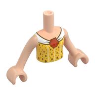 Visuel indicatif Rebrickable de Torse de mini-poupée Fille avec robe jaune, garniture blanche avec bras et mains de nougat clair (Minidoll Torso Girl with Yellow Dress, White Trim with Light Nougat Arms and Hands)