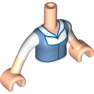 Visuel indicatif Rebrickable de Torse de mini-poupée Fille avec robe bleu moyen, chemise blanche, motif imprimé bleu foncé, bras et mains de nougat clair (Minidoll Torso Girl with Medium Blue Dress, White Shirt, Dark Blue Trim Print, Light Nougat Arms And Hands)