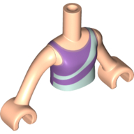 Visuel indicatif Rebrickable de Torse de mini-poupée Fille avec motif imprimé vert d’eau/Lavande clair/haut, bras et mains nougat clair (Minidoll Torso Girl with Light Aqua/Lavender Dress/Top Print, Light Nougat Arms and Hands)
