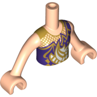 Visuel indicatif Rebrickable de Mini-poupée torse fille avec haut violet foncé, or décorations motif imprimé, bras et mains nougat clair (Minidoll Torso Girl with Dark Purple Top, Gold Decorations Print, Light Nougat Arms and Hands)