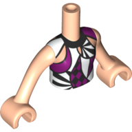 Visuel indicatif Rebrickable de Torse de mini-poupée Fille avec blanc/Magenta/Noir Formes chemise motif imprimé, bras et mains nougat clair (Minidoll Torso Girl with White/Magenta/Black Shapes Shirt Print, Light Nougat Arms and Hands)