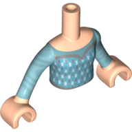 Visuel indicatif Rebrickable de Torse de mini-poupée Fille avec robe moyenne Azur, motif imprimé de diamants blancs avec bras et mains de nougat clair (Minidoll Torso Girl with Medium Azure Dress, White Diamonds Print with Light Nougat Arms and Hands)