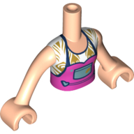 Visuel indicatif Rebrickable de Torse de mini-poupée Fille avec dessus blanc/or, rose foncé Motif imprimé général, bras et mains nougat clair (Minidoll Torso Girl with White/Gold Top, Dark Pink Overall Print, Light Nougat Arms and Hands)