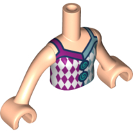 Visuel indicatif Rebrickable de Torse de mini-poupée Fille avec motif imprimé dessus blanc/magenta/bleu sable, bras et mains nougat clair (Minidoll Torso Girl with White/Magenta/Sand Blue Top Print, Light Nougat Arms and Hands)