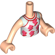 Torse de mini-poupée Fille avec chemise blanche, rouge / corail décorations motif imprimé avec des mains de nougat clair (Minidoll Torso Girl with White Shirt, Red/Coral Decorations Print with Light Nougat Hands)