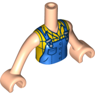 Torse de mini-poupée Fille avec salopette bleue, chemise à carreaux jaune clair lumineux, bras et mains nougat clair (Minidoll Torso Girl with Blue Overalls, Bright Light Yellow Plaid Shirt, Light Nougat Arms and Hands)