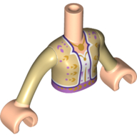 Visuel indicatif Rebrickable de Torse de mini-poupée Fille avec veste beige, chemise blanche, motif imprimé collier or, bras et mains nougat clair (Minidoll Torso Girl with Tan Jacket, White Shirt, Gold Necklace Print, Light Nougat Arms and Hands)