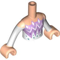 Visuel indicatif Rebrickable de Torse de mini-poupée Fille avec motif imprimé lavande, Azur moyen et robe blanche, bras et mains de nougat clair (Minidoll Torso Girl with Lavender, Medium Azure, and White Dress Print, Light Nougat Arms And Hands)