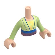 Visuel indicatif Rebrickable de Torse de mini-poupée Fille avec robe vert jaunâtre, bord bleu foncé, sable violet ceinture motif imprimé avec nougat clair mains (Minidoll Torso Girl with Yellowish Green Dress, Dark Blue Trim, Sand Purple Belt Print with Light Nougat Hands)
