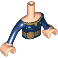 Visuel indicatif Rebrickable de Torse de mini-poupée Fille avec robe bleu foncé, motif imprimé ceinture or avec des mains de nougat clair (Minidoll Torso Girl with Dark Blue Dress, Gold Belt Print with Light Nougat Hands)