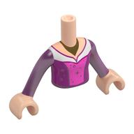 Visuel indicatif Rebrickable de Torse de mini-poupée Fille avec robe rose foncé/violet foncé, blanc bordure motif imprimé avec des mains de nougat clair (Minidoll Torso Girl with Dark Pink/Dark Purple Dress, White Trim Print with Light Nougat Hands)