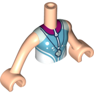 Visuel indicatif Rebrickable de Torse de mini-poupée Fille avec chemise blanche/azur moyen, motif imprimé sifflet, bras et mains nougat clair (Minidoll Torso Girl with White/Medium Azure Shirt, Whistle Print, Light Nougat Arms and Hands)