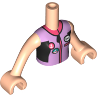 Visuel indicatif Rebrickable de Torse de mini-poupée Fille avec combinaison humide lavande, boutons avec sanglier à voile, ancre, motif imprimé à glissière corail, bras et mains nougat clair (Minidoll Torso Girl with Lavender Wet-suit, Buttons with Sail Boar, Anchor, Coral Zipper Print, Light Nougat Arms and Hands)