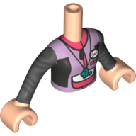 Visuel indicatif Rebrickable de Mini-poupée torse fille avec perle gris foncé bras, lavande combinaison, sombre turquoise sifflet motif imprimé, mains nougat clair (Minidoll Torso Girl with Pearl Dark grey Arms, Lavender Wet-suit, Dark Turquoise Whistle Print, Light Nougat Hands)