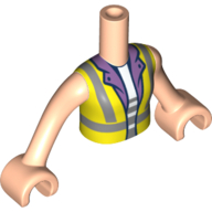 Visuel indicatif Rebrickable de Torse de mini-poupée Fille avec veste haute visibilité, col lavande, motif imprimé chemise blanche, bras et mains nougat clair (Minidoll Torso Girl with High Visibility Jacket, Lavender Collar, White Shirt Print, Light Nougat Arms and Hands)