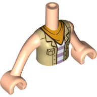 Torse de mini-poupée Fille avec veste beige, Chemise à rayures blanc/lavande, Écharpe orange clair/Bandanna motif imprimé, bras et mains nougat clair (Minidoll Torso Girl with Tan Jacket, White/Lavender Stripes Shirt, Bright Light Orange Scarf/Bandanna Print, Light Nougat Arms and Hands)