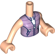 Visuel indicatif Rebrickable de Torse de mini-poupée Fille avec chemise de lavande, motif imprimé de fermetures à glissière, bras et mains de nougat clair (Minidoll Torso Girl with Lavender Shirt, Zippers Print, Light Nougat Arms And Hands)