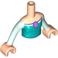 Visuel indicatif Rebrickable de Torse de mini-poupée Fille avec robe turquoise foncée, collier de coquille de lavande, bras vert d’eau léger et mains de nougat clair (Minidoll Torso Girl with Dark Turquoise Dress, Lavender Shell Necklace, Light Aqua Arms and Light Nougat Hands)