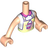 Visuel indicatif Rebrickable de Fille de torse mini-poupée avec tablier vert jaunâtre, thé à bulles rose foncé/blanc/violet foncé, motif imprimé col rose foncé, bras et mains nougat clair (Minidoll Torso Girl with Yellowish Green Apron, Dark Pink/White/Dark Purple Bubble Tea, Dark Pink Collar Print, Light Nougat Arms and Hands)