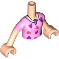 Visuel indicatif Rebrickable de Torse de mini-poupée Fille avec chemise rose vif, cœurs corail/rose foncé, motif imprimé note musicale corail, bras et mains nougat clair (Minidoll Torso Girl with Bright Pink Shirt, Coral/Dark Pink Hearts, Coral Musical Note Print, Light Nougat Arms and Hands)