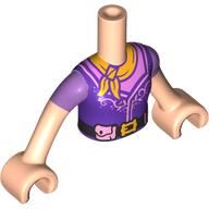 Visuel indicatif Rebrickable de Torse de mini-poupée Fille avec gilet violet foncé, chemise rose vif, écharpe orange vif, motif imprimé ceinture noire, bras et mains nougat clair (Minidoll Torso Girl with Dark Purple Vest, Bright Pink Shirt, Bright Orange Scarf, Black Belt Print, Light Nougat Arms and Hands)