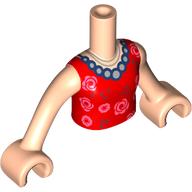 Visuel indicatif Rebrickable de Torse de mini-poupée Fille avec des fleurs rouge foncé/rose, motif imprimé collier de perles, bras et mains de nougat clair (Minidoll Torso Girl with Dark Red/Pink Flowers, Pearl Necklace Print, Light Nougat Arms And Hands)