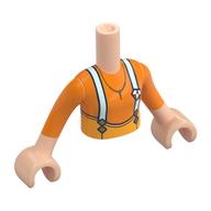 Visuel indicatif Rebrickable de Torse de mini-poupée Fille avec chemise orange, pantalon orange clair lumineux, blanc bretelles motif imprimé, bras et mains nougat clair (Minidoll Torso Girl with Orange Shirt, Bright Light Orange Pants, White Suspenders Print, Light Nougat Arms and Hands)