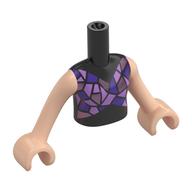 Visuel indicatif Rebrickable de Torse de mini-poupée Fille avec robe noire, violet foncé / Lavande Formes motif imprimé, bras et mains nougat clair (Minidoll Torso Girl with Black Dress, Dark Purple/Lavender Shapes Print, Light Nougat Arms and Hands)