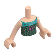 Visuel indicatif Rebrickable de Torse de mini-poupée Fille avec robe vert foncé, garniture turquoise foncé, motif imprimé taches vert olive, bras et mains nougat clair (Minidoll Torso Girl with Dark Green Dress, Dark Turquoise Trim, Olive Green Spots Print, Light Nougat Arms and Hands)