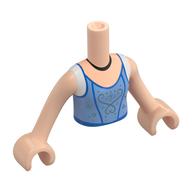 Visuel indicatif Rebrickable de Torse de mini-poupée Fille avec robe bleu clair lumineux, garniture bleue, motif imprimé collier noir, bras et mains nougat clair (Minidoll Torso Girl with Bright Light Blue Dress, Blue Trim, Black Necklace Print, Light Nougat Arms and Hands)