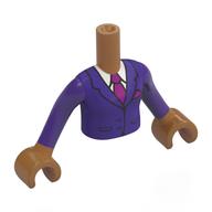 Visuel indicatif Rebrickable de Torse de mini-poupée Fille avec bras et mains de nougat moyen avec veste violet foncé, chemise blanche, motif : cravate magenta (Minidoll Torso Girl with Medium Nougat Arms and Hands with Dark Purple Jacket, White Shirt, Magenta Tie Print)