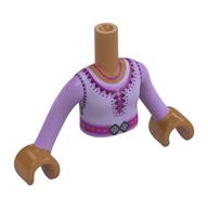 Torse de mini-poupée Fille avec robe de lavande, garniture violet foncé, ceinture magenta, motif imprimé boucle argentée, bras de lavande moyenne et mains de nougat moyenne (Minidoll Torso Girl with Lavender Dress, Dark Purple Trim, Magenta Belt, Silver Buckle Print, Medium Lavender Arms and Medium Nougat Hands)