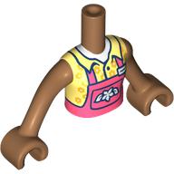 Visuel indicatif Rebrickable de Mini-poupée torse fille avec corail ensemble, fleur blanche, chemise jaune clair lumineux motif imprimé, bras et mains nougat moyen (Minidoll Torso Girl with Coral Overall, White flower, Bright Light Yellow Shirt Print, Medium Nougat Arms and Hands)