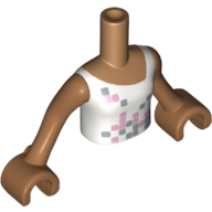 Torse de mini-poupée Fille avec le dessus blanc de gilet avec le motif imprimé de carrés, bras et mains nougat moyen (Minidoll Torso Girl with White Vest Top with Squares Print, Medium Nougat Arms and Hands)