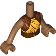 Visuel indicatif Rebrickable de Torse de mini-poupée fille avec robe orange clair brun rougeâtre/brillant, ceinture motif imprimé nougat moyen bras et mains (Minidoll Torso Girl with Reddish Brown/Bright Light Orange Dress, Belt Print Medium Nougat Arms and Hands)