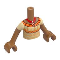Visuel indicatif Rebrickable de Torse de mini-poupée Fille avec robe bronzante, garniture rouge foncé, bandes oranges, collier rouge avec pendentif imprimé, bras et mains nougat moyen (Minidoll Torso Girl with Tan Dress, Dark Red Trim, Orange Bands, Red Necklace with Pendant Print, Medium Nougat Arms and Hands)