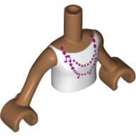 Visuel indicatif Rebrickable de Torse de mini-poupée Fille avec le dessus blanc de gilet avec le modèle imprimé de collier magenta, bras et mains nougat moyen (Minidoll Torso Girl with White Vest Top with Magenta Necklace Print, Medium Nougat Arms and Hands)