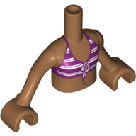 Visuel indicatif Rebrickable de Torse de mini-poupée Fille avec motif imprimé haut de bikini à rayures magenta et blanches, bras et mains nougat moyen (Minidoll Torso Girl with Magenta and White Striped Bikini Top Print, Medium Nougat Arms and Hands)