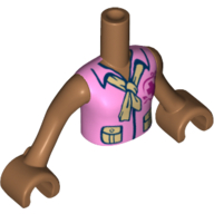 Visuel indicatif Rebrickable de Mini-poupée torse fille avec blouse rose vif haut avec logo croix rouge et écharpe beige foncé motif imprimé, bras et mains nougat moyen (Minidoll Torso Girl with Bright Pink Blouse Top with Red Cross Logo and Dark Tan Scarf Print, Medium Nougat Arms and Hands)