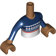 Visuel indicatif Rebrickable de Mini-poupée torse fille avec un pull bleu foncé, avec des détails blancs, rouges et azur moyen motif imprimé, bras et mains nougat moyen (Minidoll Torso Girl with Dark Blue Sweater, with White, Red, and Medium Azure Details Print, Medium Nougat Arms and Hands)