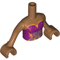 Visuel indicatif Rebrickable de Torse de mini-poupée Fille avec haut sans bretelles magenta avec garniture orange, étoiles argentées et motif imprimé de triangles argentés et oranges, bras et mains nougat moyen (Minidoll Torso Girl with Magenta Strapless Top with Orange Trim, Silver Stars and Silver and Orange Triangles Print, Medium Nougat Arms and Hands)