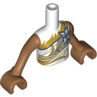 Visuel indicatif Rebrickable de Torse de mini-poupée Fille avec haut avec sangle en or et filigrane, motif imprimé argenté Star, bras de nougat moyen et motif imprimé Mains (Minidoll Torso Girl with Top with Gold Strap and Filigree, Silver Star Print, Medium Nougat Arms and Hands Print)