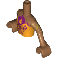 Visuel indicatif Rebrickable de Torse de mini-poupée Fille avec dessus orange moyen avec lacets et garniture de flamme magenta, motif imprimé de tatouage Elfes or, bras et mains nougat moyen (Minidoll Torso Girl with Medium Orange Top with Laces and Magenta Flame Trim, Gold Elves Tattoo Print, Medium Nougat Arms and Hands)
