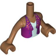 Visuel indicatif Rebrickable de Torse de mini-poupée Fille avec Magenta ouvert Gilet avec des points d'or sur vert d’eau clair motif imprimé dessus - nougat moyen bras et mains (Minidoll Torso Girl with Magenta Open Vest with Gold Dots over Light Aqua Top Print - Medium Nougat Arms and Hands)