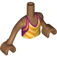 Visuel indicatif Rebrickable de Mini-poupée torse fille avec licol jaune clair lumineux haut avec rayures chevron orange clair lumineux, motif imprimé garniture magenta, bras et mains nougat moyen (Minidoll Torso Girl with Bright Light Yellow Halter Top with Bright Light Orange Chevron Stripes, Magenta Trim Print, Medium Nougat Arms and Hands)